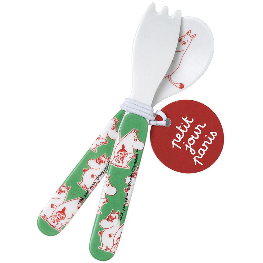 Children's Cutlery Set Spoon And Fork Melamine Green Small - .